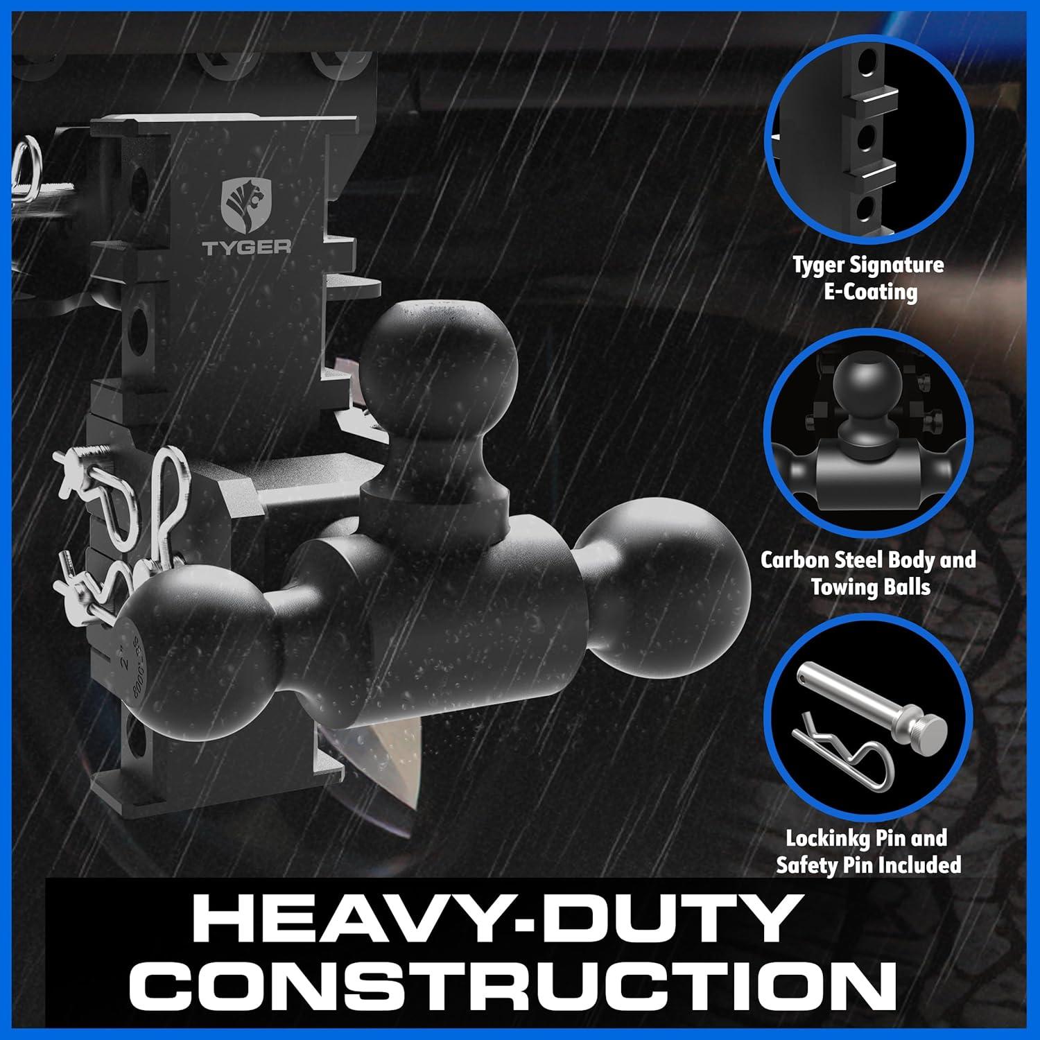 imageTYGER Towing Combo 2inch Receiver Hitch ampamp Wiring Harness ampamp Hitch Cover Fits 20072018 Wrangler JK 2Dr ampamp 4Dr Exclude 2018 JL ModelsTriBall Mount