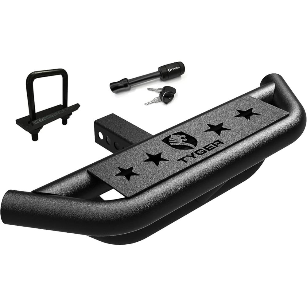 imageTyger Auto TGHS8U81238 Hitch Armor Compatible with Vehicles with 2quot Hitch Receiver  Textured Black  Hitch Step  Rear Bumper Guard Protector  with Pin Lock and Stabilizer