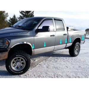 imageMade in USA Compatible with 20022008 Dodge Ram Quad Cab Short Bed Rocker Panel Chrome Stainless Steel Body Side Moulding Molding Trim Cover 8quot Wide 12PC