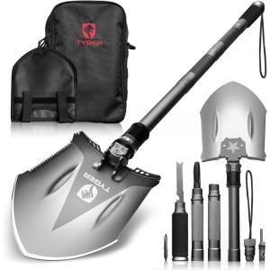 imageTyger Auto Folding Shovel TGSV8U3217 Military Heavy Duty Survival Shovel 16in1 Multitool Compact Camp Shovel with Bag for Camping Hiking OffRoading Outdoor Tactical Emergency