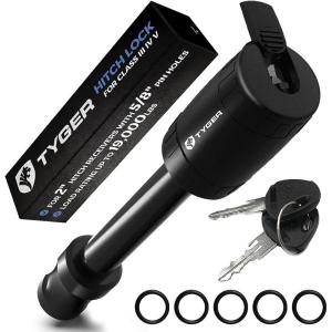 imageTyger Auto Solid Trailer Hitch Lock Pin with Locking Key  for 58 inch Pin Holes on 2 inch Receivers  TwoPack Combo  Class III IV V  19000 lb Load Rating  TGHL3U022B  Weatherproof AntiTheft1 Pack