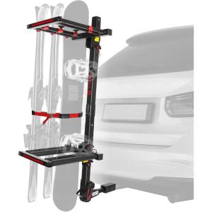 imageTyger Auto TGRK1B707B Folding HitchMounted SkiSnowboard Rack Fits 2quot or 125quot Receiver Carries 6 Pair Skis or 4 Snowboards  Key Lock  Security Strap  Vertical Adjustable  Tilt Access