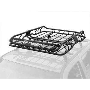 imageTyger Auto TGRK1B942B Heavy Duty Roof Mounted Cargo Basket Rack  L575 x W42 x H6  Roof Top Luggage Carrier  with Wind Fairing BlackL47 x W37 x H6