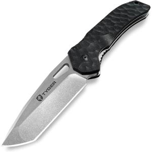 imageTyger K4 EDC Folding Pocket Knife  Stonewashed AUS8 Steel Blade  Tan G10 Handle  TGKF7A2227Black
