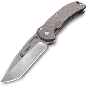 imageTyger K4 EDC Folding Pocket Knife  Stonewashed AUS8 Steel Blade  Tan G10 Handle  TGKF7A2227Tan