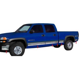 imageMade in USA Compatible with 20012006 Chevy Silverado Crew Cab Short Bed with Fender Flare Rocker Panel Chrome Stainless Steel Body Side Moulding Molding Trim Cover 6 12PC